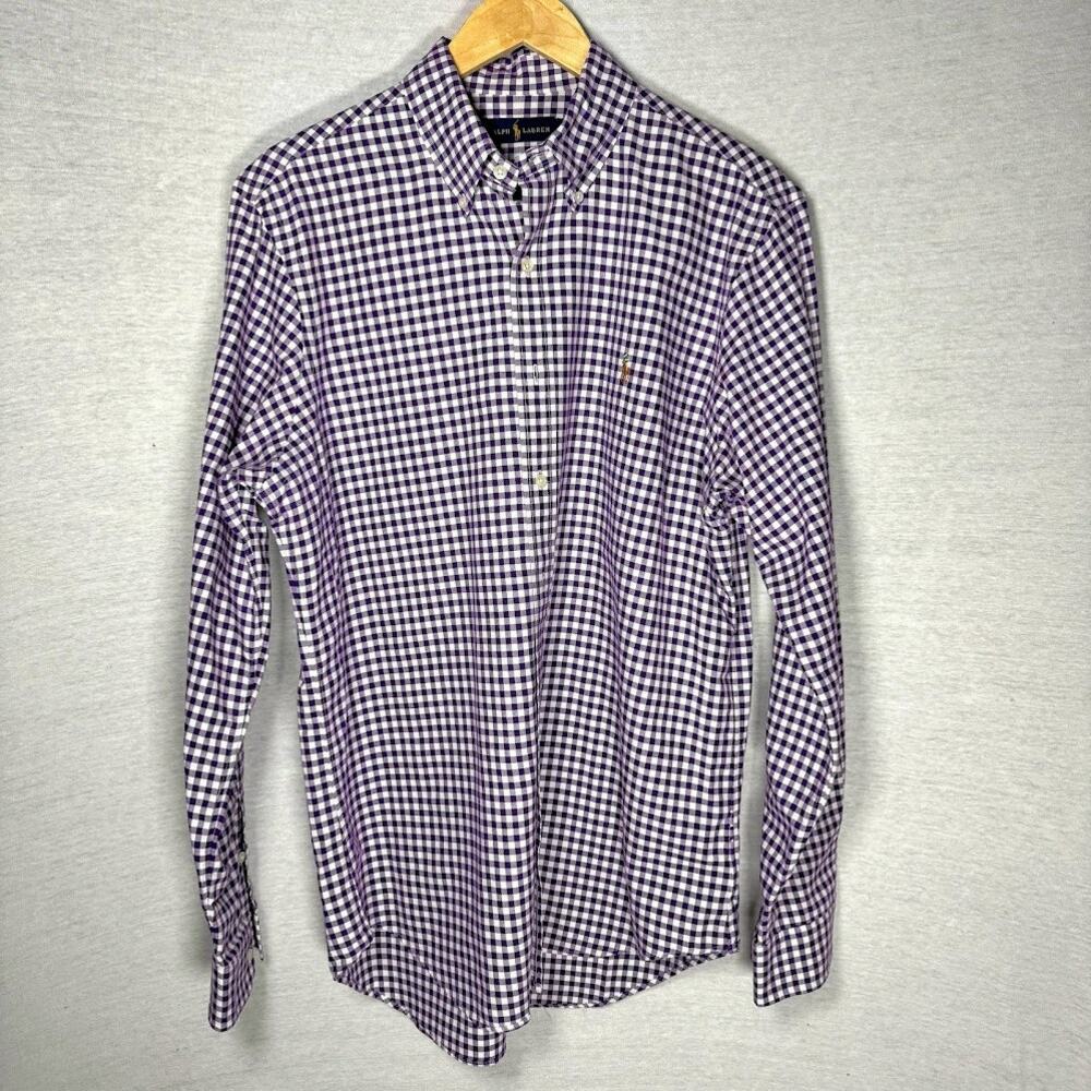 Men's Ralph Lauren Button Down Purple Gingham Shirt, Size Large